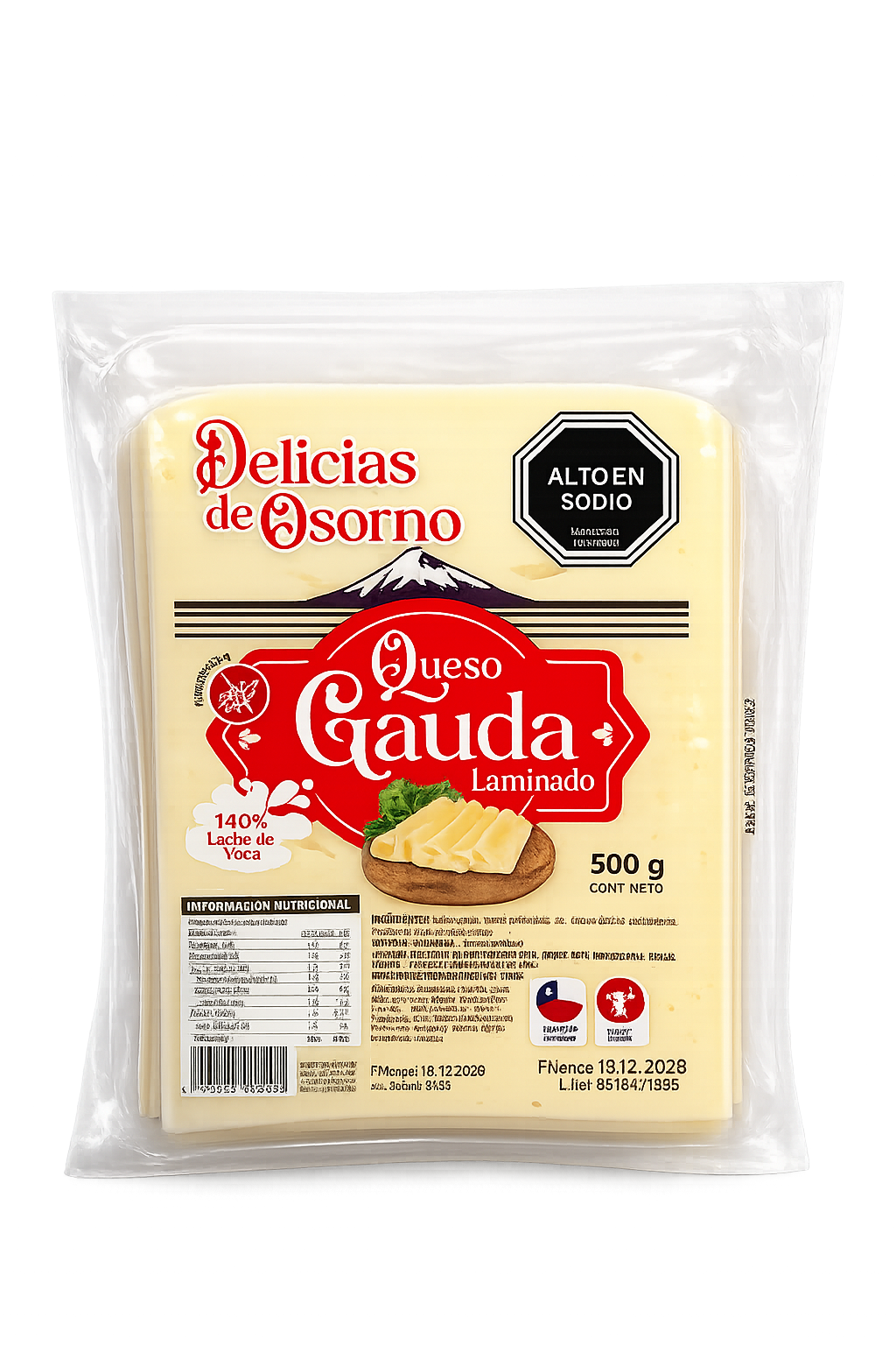 Queso Gauda laminado Las delicias de Osorno 500g